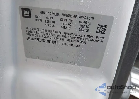 2016 Chevrolet Impala Limited Ls from USA, damaged, VIN 2G1WA5E36G1100084